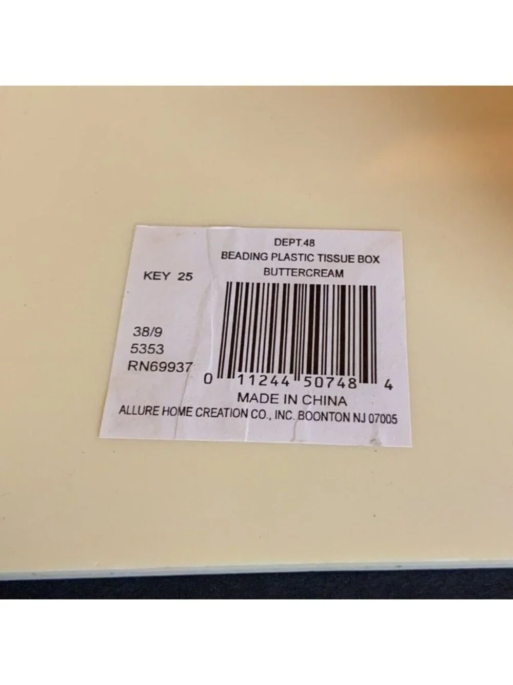 Allure Home Creations Beaded Plastic Tissue Box Cover Cream Square Bath Decor
